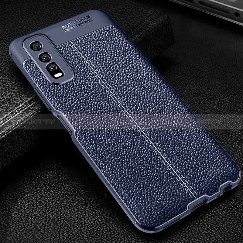 Coque Silicone Gel Motif Cuir Housse Etui WL1 pour Vivo Y70t 5G Bleu Plus