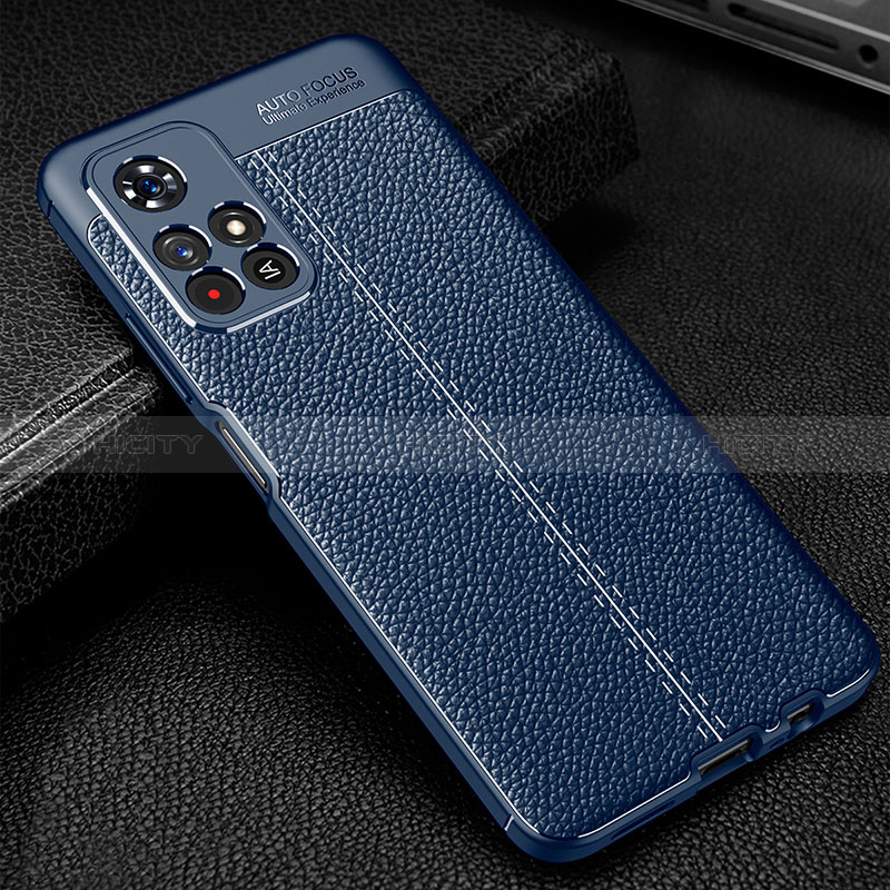 Coque Silicone Gel Motif Cuir Housse Etui WL1 pour Xiaomi Poco M4 Pro 5G Bleu Plus