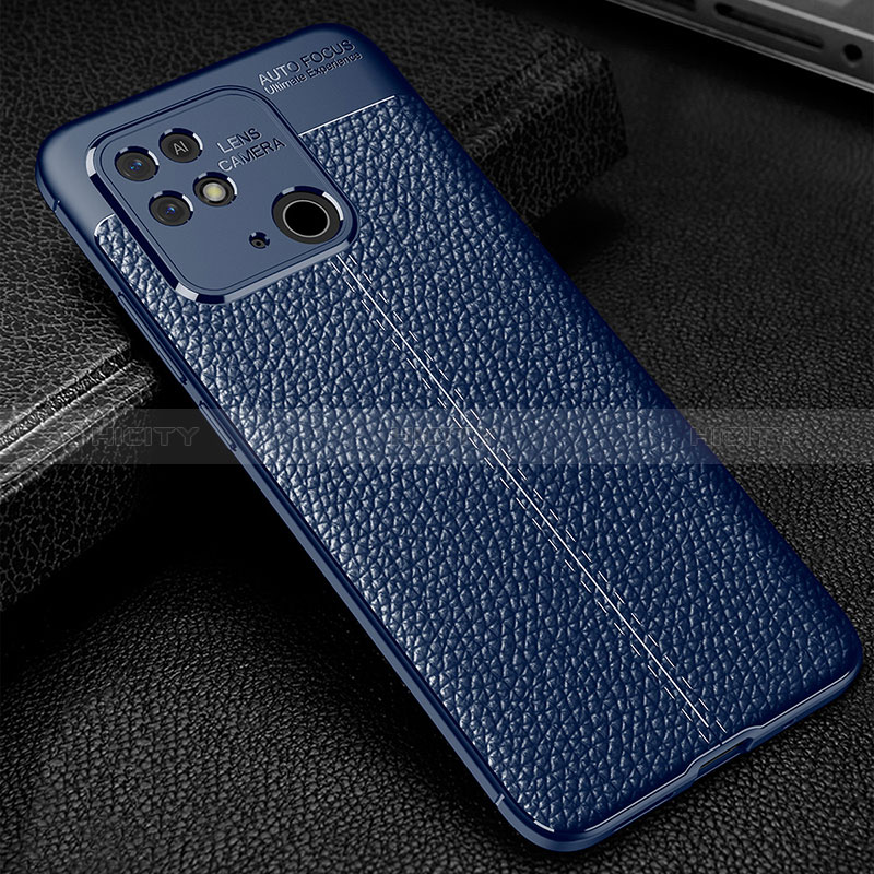 Coque Silicone Gel Motif Cuir Housse Etui WL1 pour Xiaomi Redmi 10 India Bleu Plus