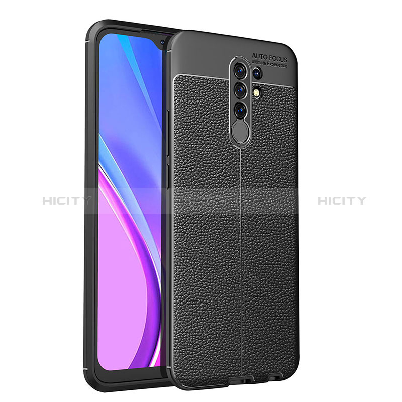 Coque Silicone Gel Motif Cuir Housse Etui WL1 pour Xiaomi Redmi 9 Noir Plus