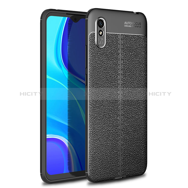 Coque Silicone Gel Motif Cuir Housse Etui WL1 pour Xiaomi Redmi 9A Noir Plus