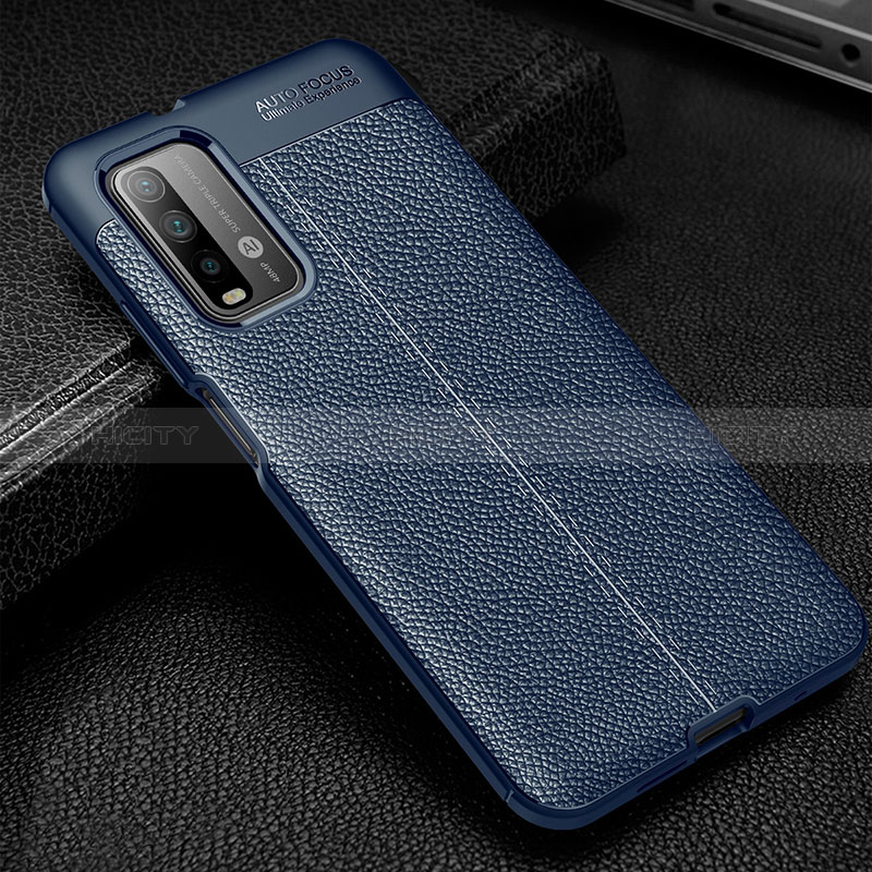 Coque Silicone Gel Motif Cuir Housse Etui WL1 pour Xiaomi Redmi 9T 4G Bleu Plus