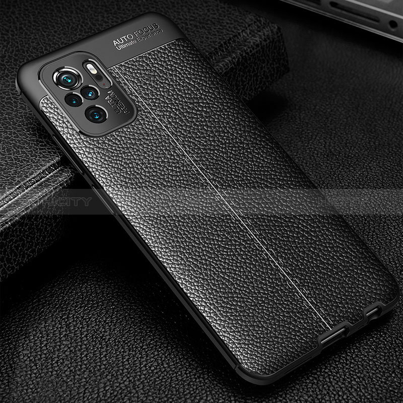 Coque Silicone Gel Motif Cuir Housse Etui WL1 pour Xiaomi Redmi Note 10S 4G Noir Plus