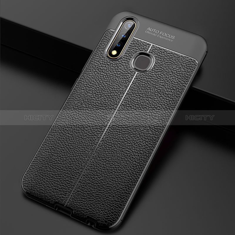 Coque Silicone Gel Motif Cuir Housse Etui WL2 pour Vivo Y19 Noir Plus