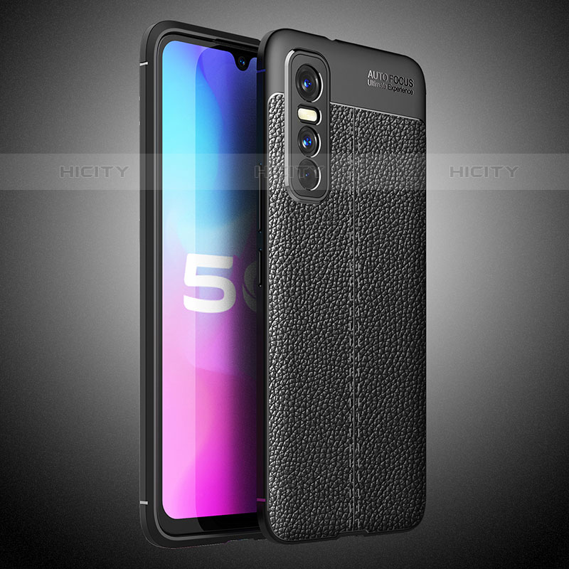 Coque Silicone Gel Motif Cuir Housse Etui WL2 pour Vivo Y73s 5G Noir Plus