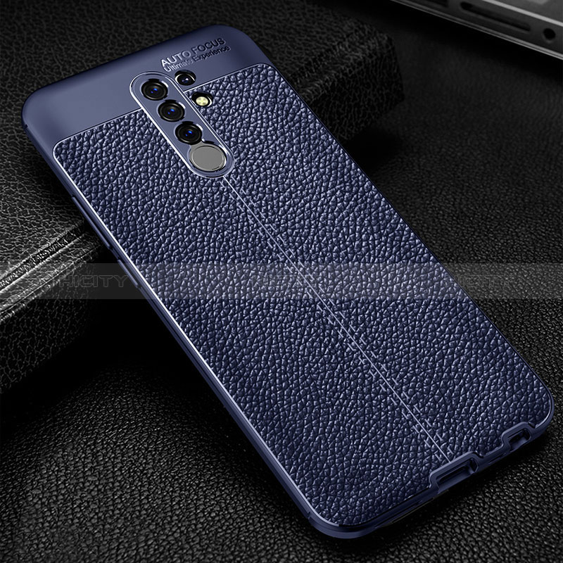 Coque Silicone Gel Motif Cuir Housse Etui WL2 pour Xiaomi Poco M2 Bleu Plus