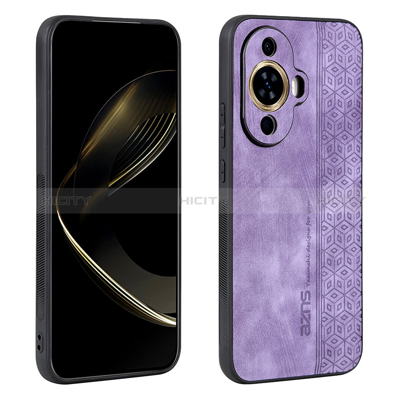 Coque Silicone Gel Motif Cuir Housse Etui YZ1 pour Huawei Nova 11 Violet Clair Plus