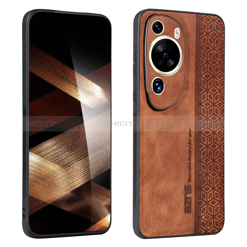 Coque Silicone Gel Motif Cuir Housse Etui YZ1 pour Huawei P60 Art Marron Plus