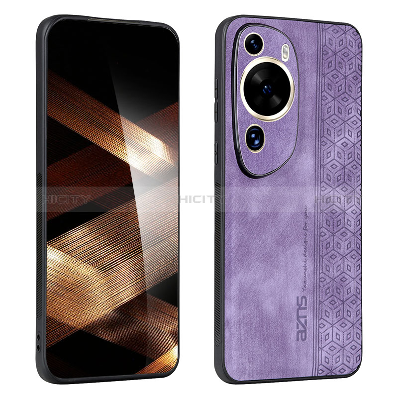 Coque Silicone Gel Motif Cuir Housse Etui YZ1 pour Huawei P60 Art Violet Clair Plus