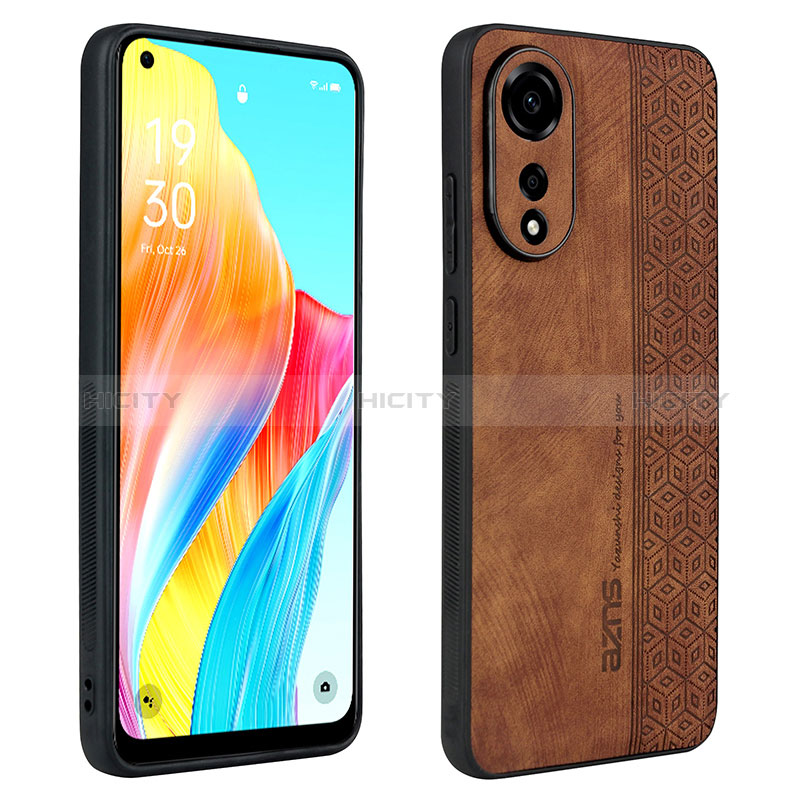 Coque Silicone Gel Motif Cuir Housse Etui YZ1 pour Oppo A78 4G Marron Plus