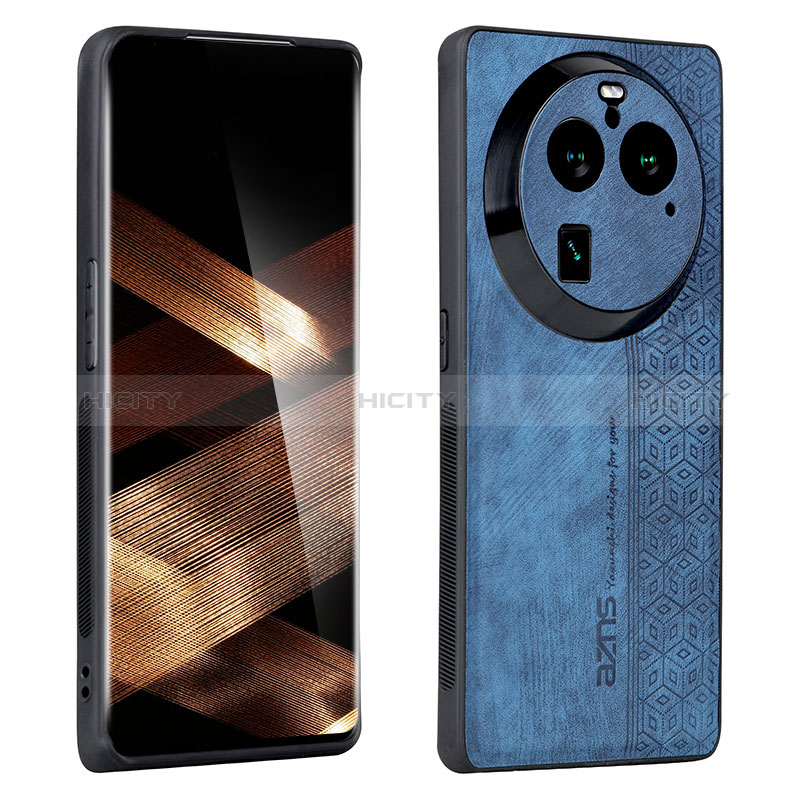 Coque Silicone Gel Motif Cuir Housse Etui YZ1 pour Oppo Find X6 Pro 5G Bleu Plus