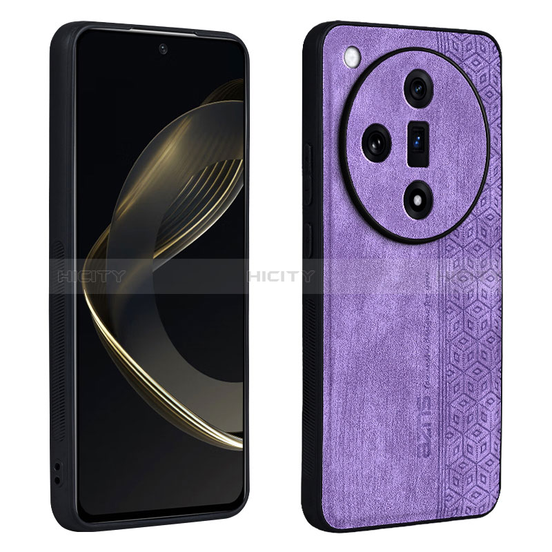 Coque Silicone Gel Motif Cuir Housse Etui YZ1 pour Oppo Find X7 5G Violet Clair Plus