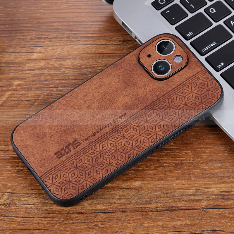 Coque Silicone Gel Motif Cuir Housse Etui YZ2 pour Apple iPhone 15 Pro Max Marron Plus