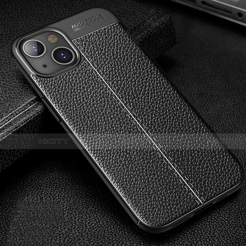 Coque Silicone Gel Motif Cuir Housse Etui Z01 pour Apple iPhone 13 Mini Noir Plus