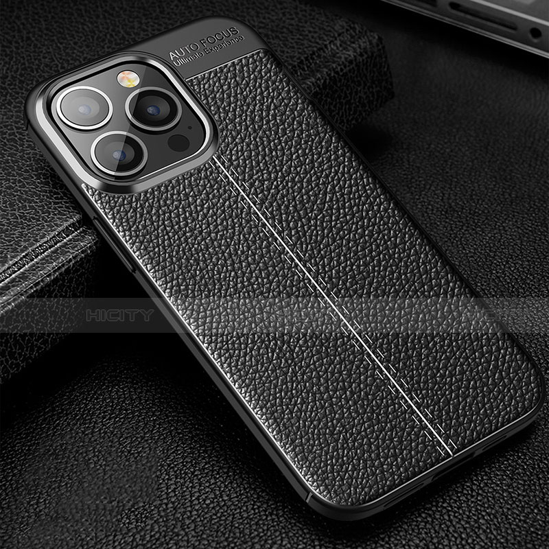 Coque Silicone Gel Motif Cuir Housse Etui Z01 pour Apple iPhone 13 Pro Noir Plus