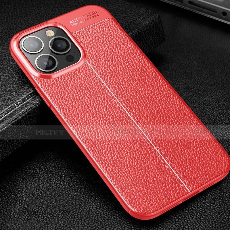 Coque Silicone Gel Motif Cuir Housse Etui Z01 pour Apple iPhone 13 Pro Rouge Plus