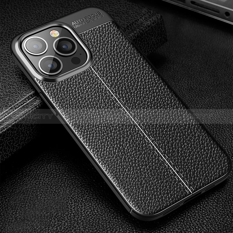 Coque Silicone Gel Motif Cuir Housse Etui Z01 pour Apple iPhone 14 Pro Noir Plus