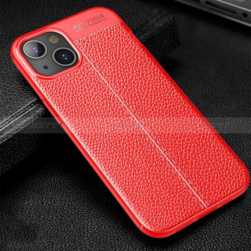 Coque Silicone Gel Motif Cuir Housse Etui Z01 pour Apple iPhone 15 Rouge Plus