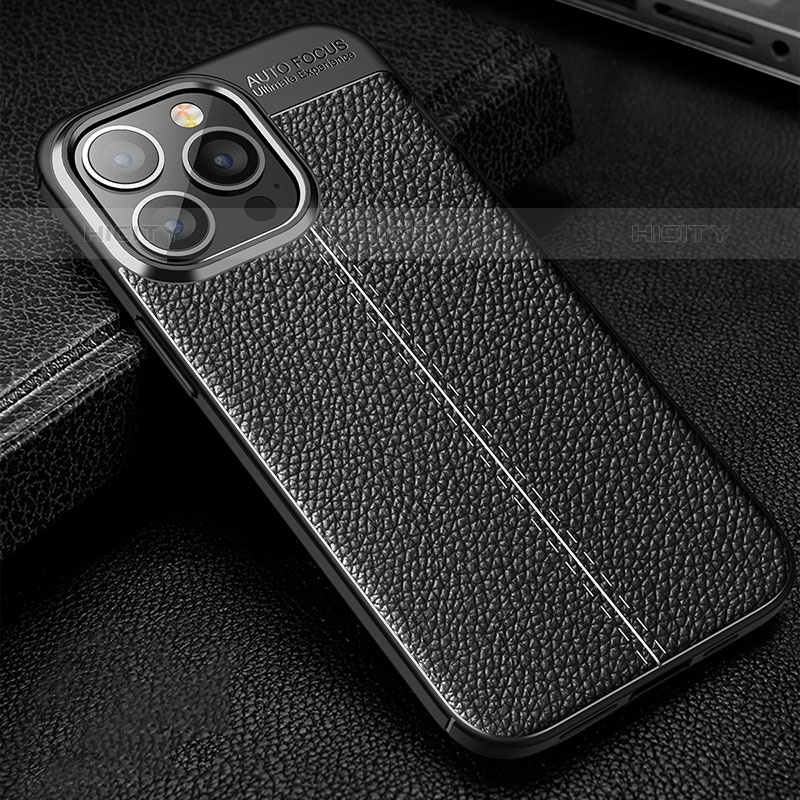 Coque Silicone Gel Motif Cuir Housse Etui Z01 pour Apple iPhone 16 Pro Noir Plus