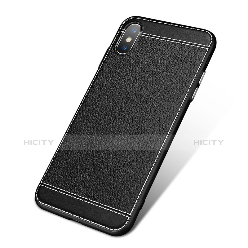 Coque Silicone Gel Motif Cuir L02 pour Apple iPhone Xs Noir Plus