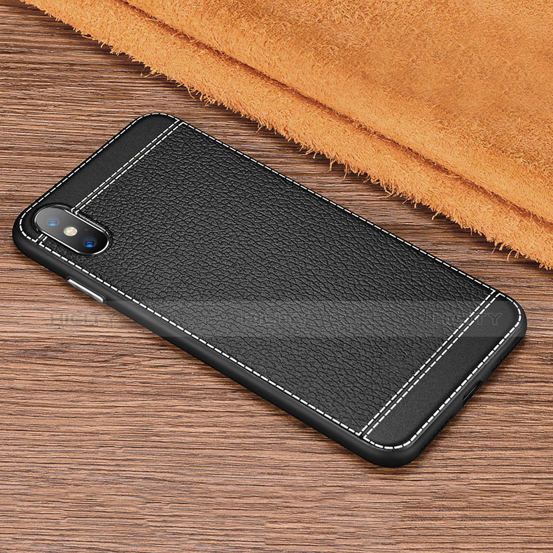 Coque Silicone Gel Motif Cuir L02 pour Apple iPhone Xs Noir Plus