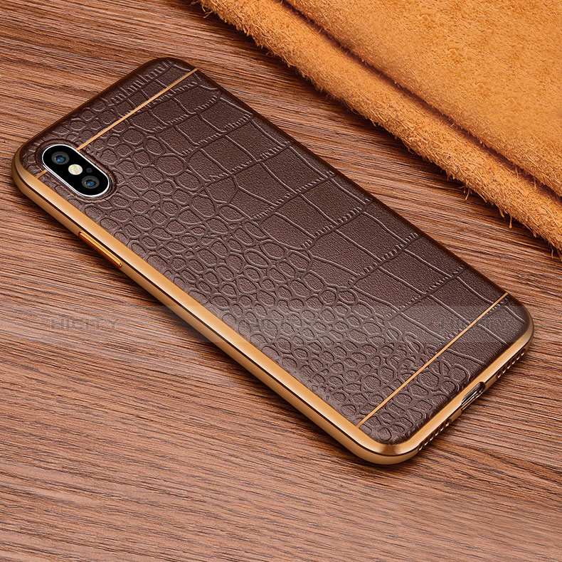 Coque Silicone Gel Motif Cuir L03 pour Apple iPhone Xs Marron Plus