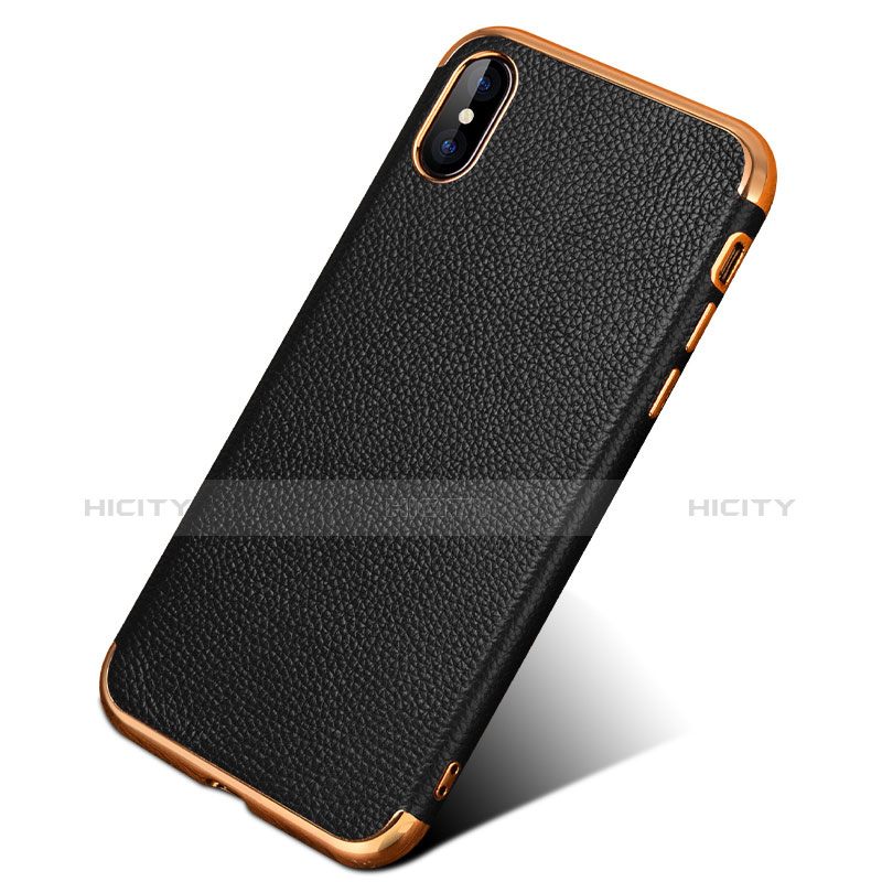 Coque Silicone Gel Motif Cuir L04 pour Apple iPhone X Noir Plus