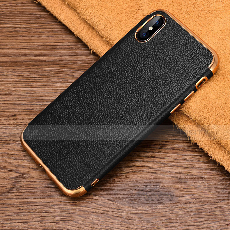 Coque Silicone Gel Motif Cuir L04 pour Apple iPhone X Noir Plus