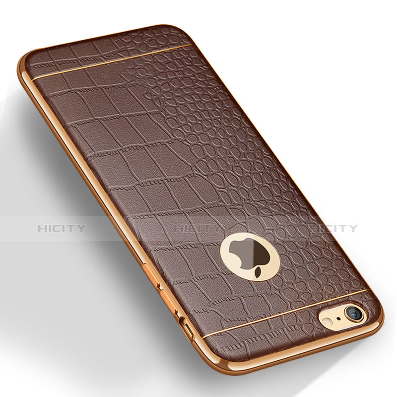 Coque Silicone Gel Motif Cuir pour Apple iPhone 6 Plus Marron Plus