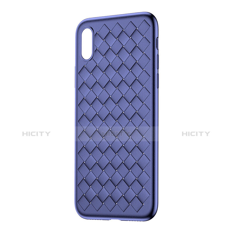 Coque Silicone Gel Motif Cuir pour Apple iPhone Xs Bleu Plus