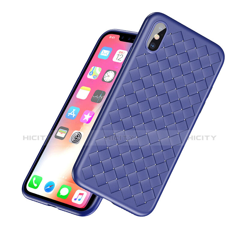 Coque Silicone Gel Motif Cuir pour Apple iPhone Xs Bleu Plus