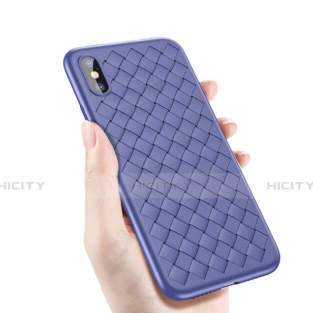 Coque Silicone Gel Motif Cuir pour Apple iPhone Xs Bleu Plus