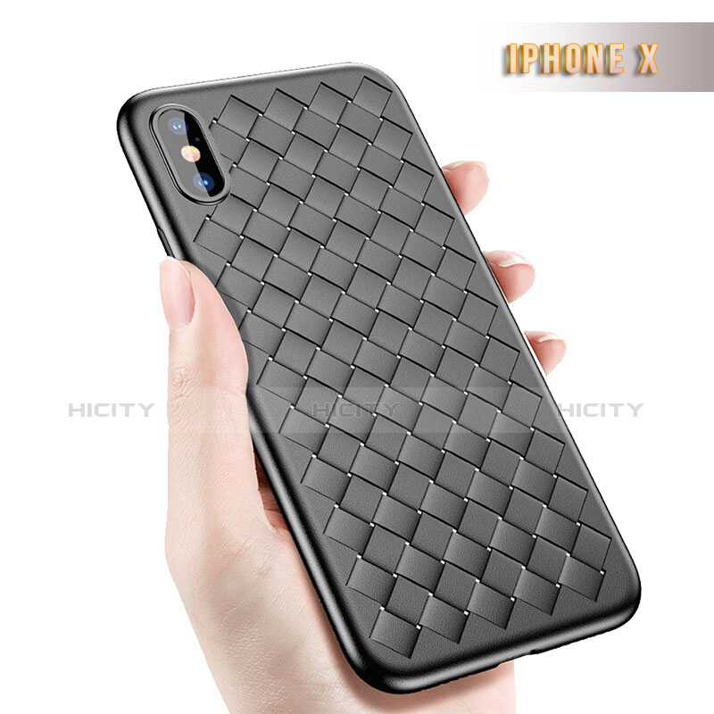 Coque Silicone Gel Motif Cuir pour Apple iPhone Xs Max Noir Plus