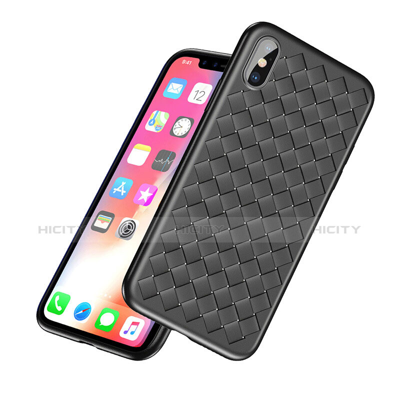 Coque Silicone Gel Motif Cuir pour Apple iPhone Xs Max Noir Plus