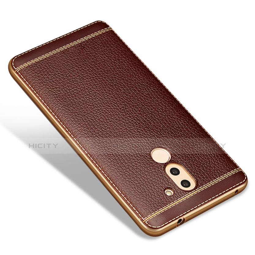 Coque Silicone Gel Motif Cuir pour Huawei Honor 6X Pro Marron Plus