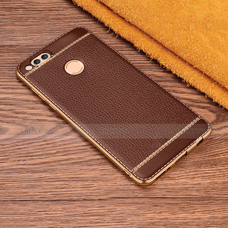 Coque Silicone Gel Motif Cuir pour Huawei Honor 7X Marron Plus