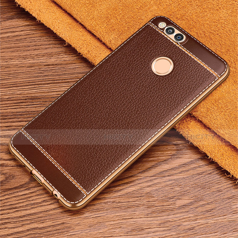 Coque Silicone Gel Motif Cuir pour Huawei Honor 7X Marron Plus