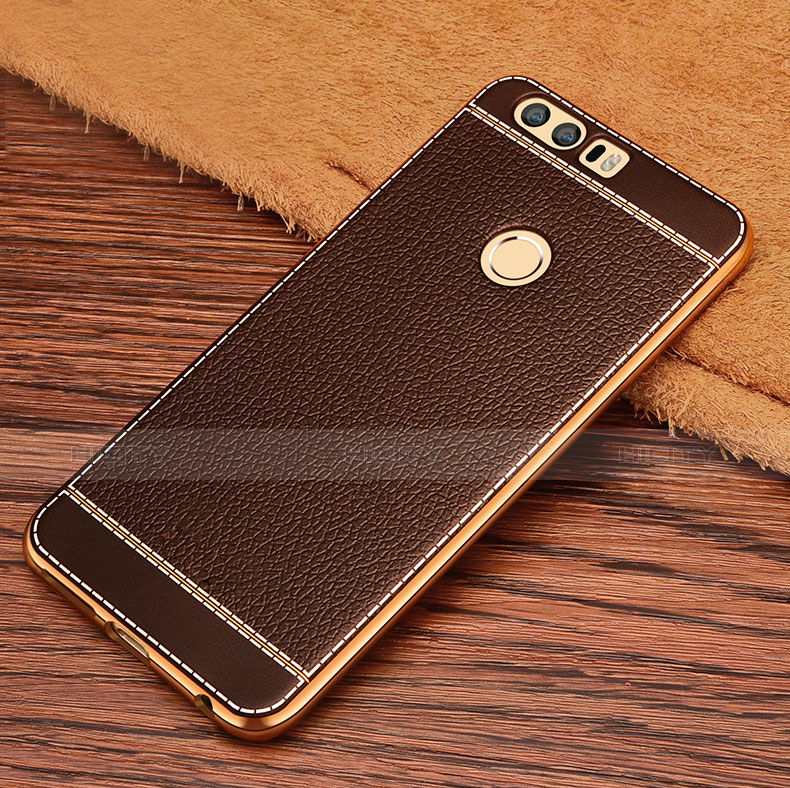 Coque Silicone Gel Motif Cuir pour Huawei Honor 8 Marron Plus