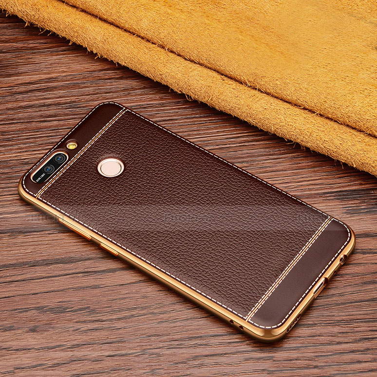 Coque Silicone Gel Motif Cuir pour Huawei Honor 8 Pro Marron Plus