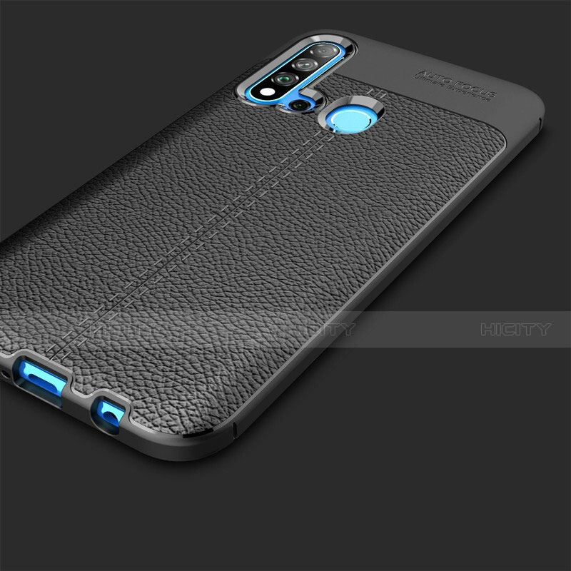 Coque Silicone Gel Motif Cuir pour Huawei Nova 5i Noir Plus