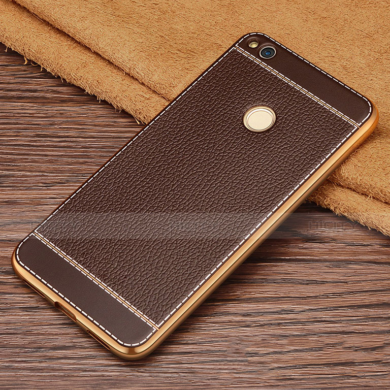 Coque Silicone Gel Motif Cuir pour Huawei P8 Lite (2017) Marron Plus