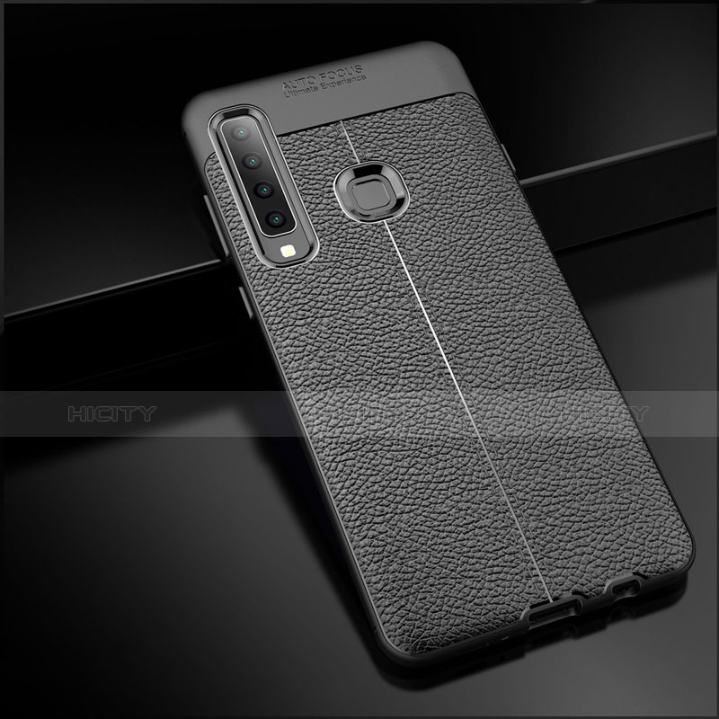 Coque Silicone Gel Motif Cuir pour Samsung Galaxy A9s Noir Plus