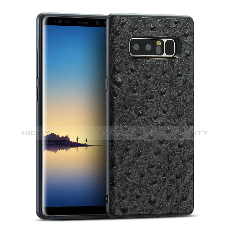 Coque Silicone Gel Motif Cuir Q01 pour Samsung Galaxy Note 8 Duos N950F Noir Plus