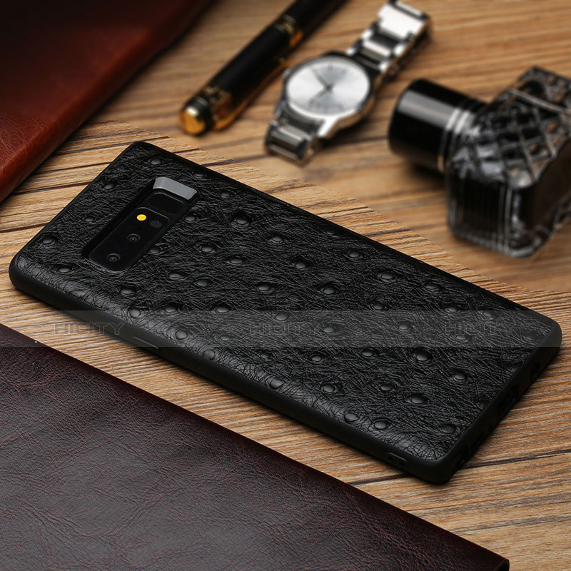 Coque Silicone Gel Motif Cuir Q01 pour Samsung Galaxy Note 8 Duos N950F Noir Plus