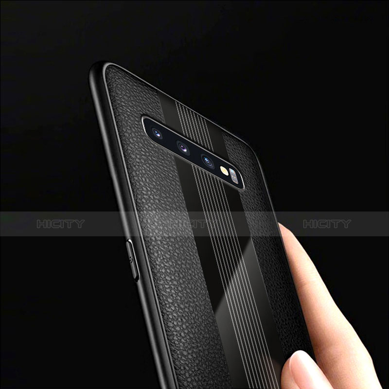 Coque Silicone Gel Motif Cuir Q01 pour Samsung Galaxy S10 Noir Plus