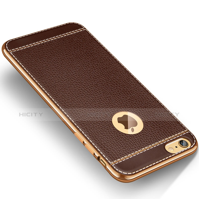 Coque Silicone Gel Motif Cuir W01 pour Apple iPhone 6 Plus Marron Plus