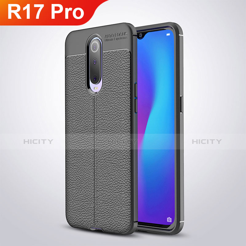 Coque Silicone Gel Motif Cuir W01 pour Oppo R17 Pro Noir Plus