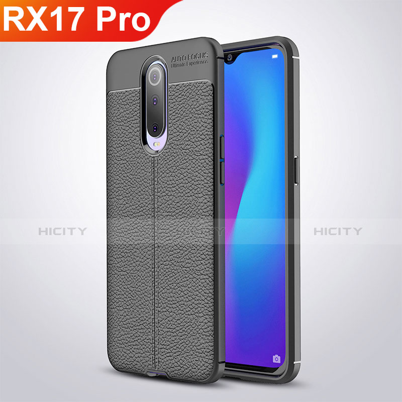 Coque Silicone Gel Motif Cuir W01 pour Oppo RX17 Pro Noir Plus