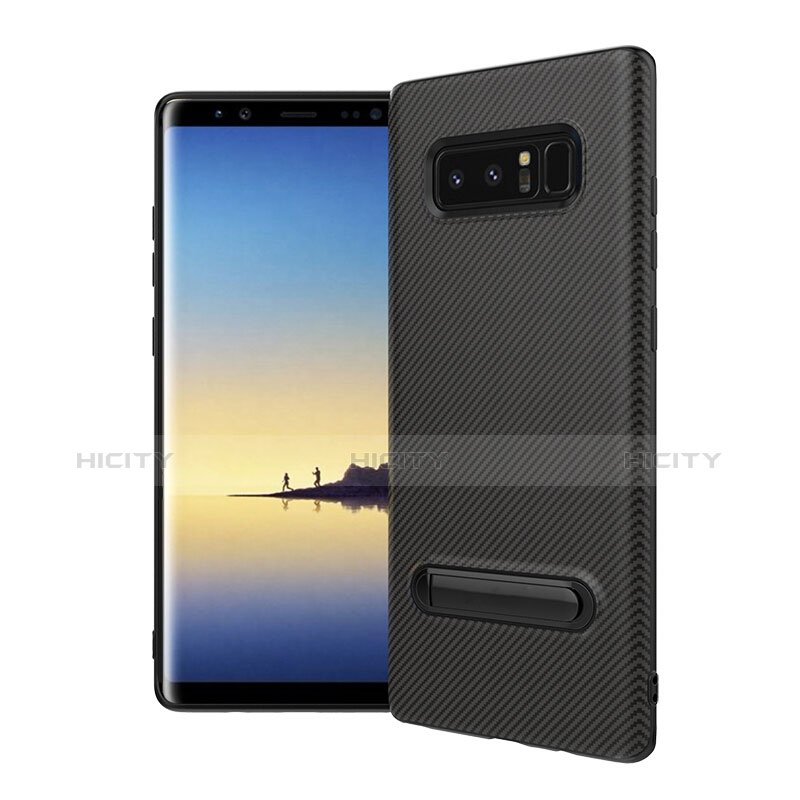 Coque Silicone Gel Serge avec Support pour Samsung Galaxy Note 8 Duos N950F Noir Plus