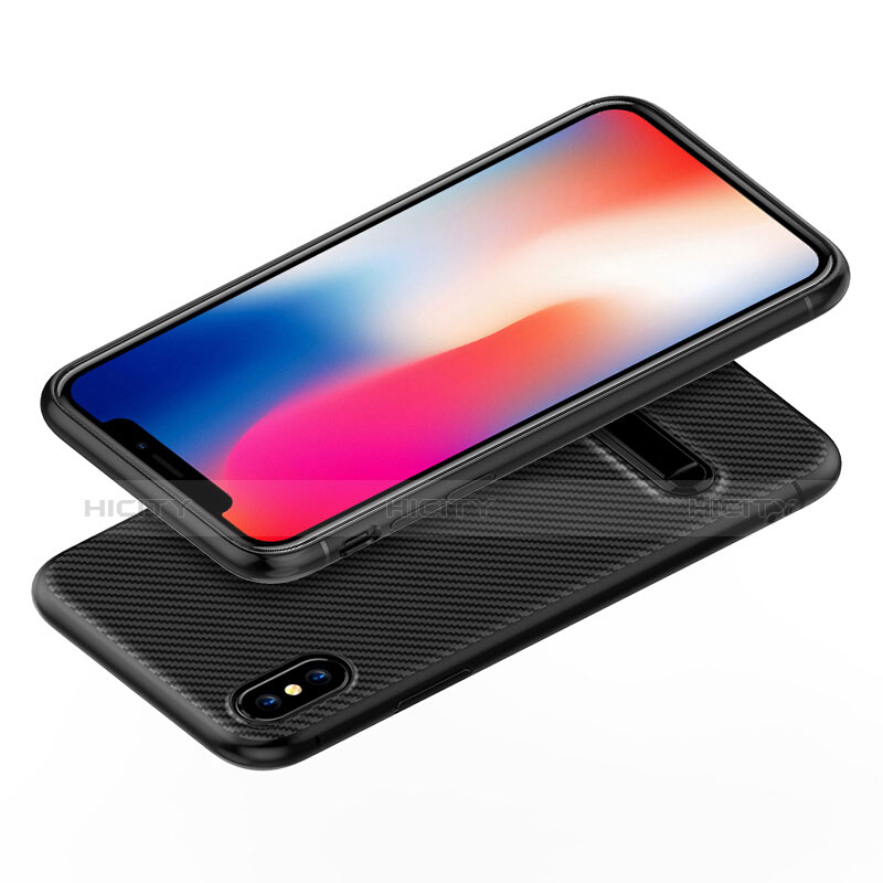 Coque Silicone Gel Serge Souple Couleur Unie avec Support pour Apple iPhone X Noir Plus